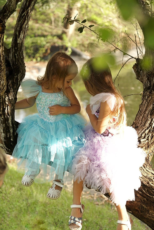 Blue sequin tulle party dress